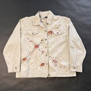 Studio West Denim Jacket XL •Beige with Floral Embroidered Panels • Western Boho